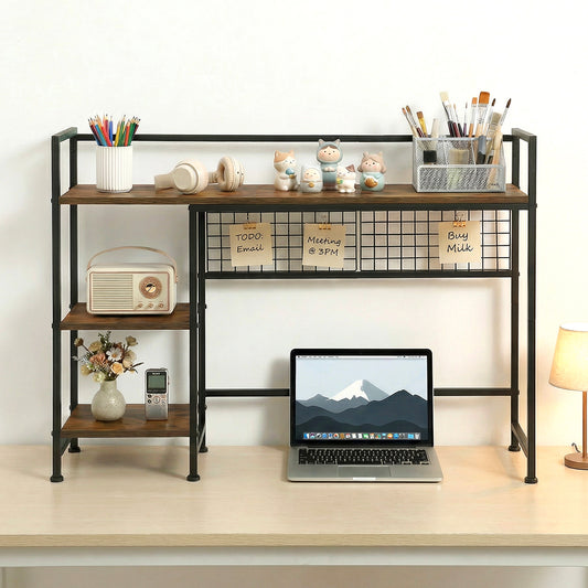 Advwin 3-Tier Desktop Organizer with Hooks Rustic Brown