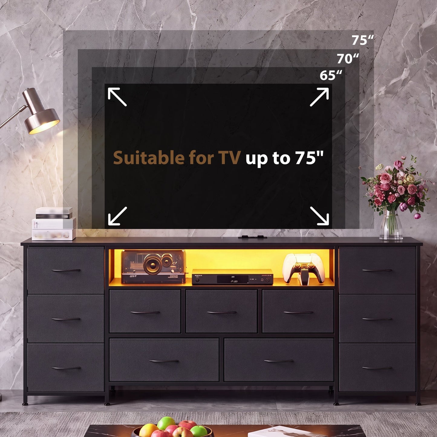 Advwin 160cm TV Stand with 11 Drawers & LED Lights