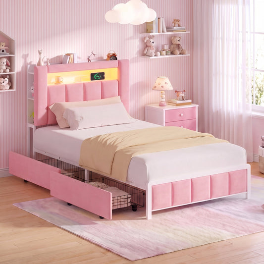 Advwin King Single Bed Frame w/ Charging Station