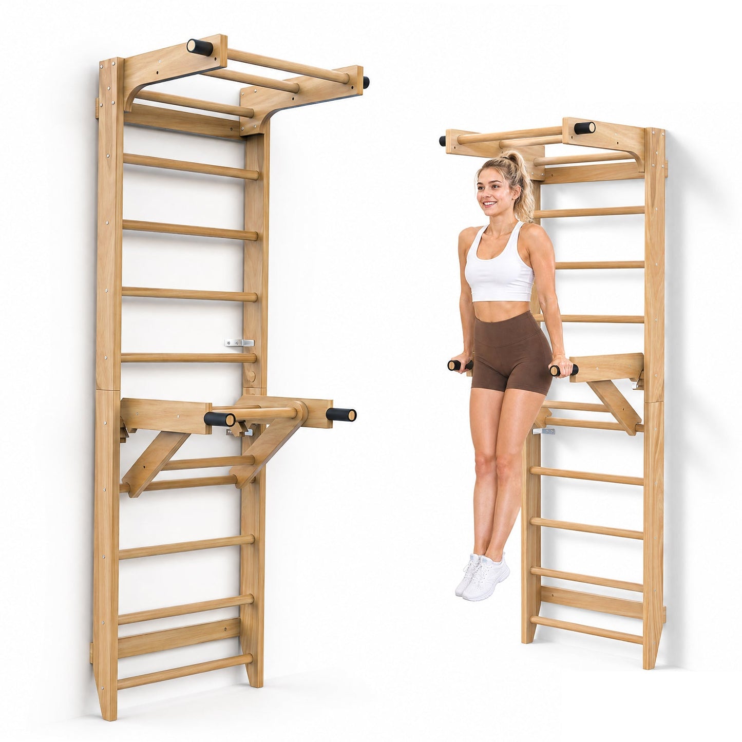 Advwin Wooden Swedish Ladder Wall Gym with Pull-Up Bar