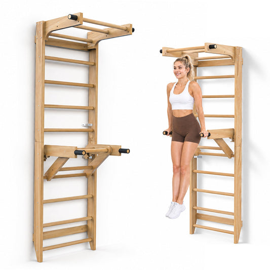 Advwin Wooden Swedish Ladder Wall Gym with Pull-Up Bar