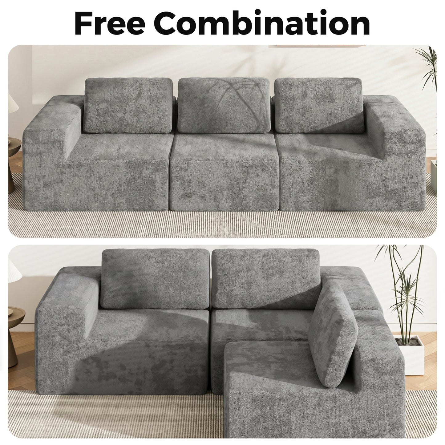 Advwin 3 Seater Chenille Fabric Modular Sectional Sofa