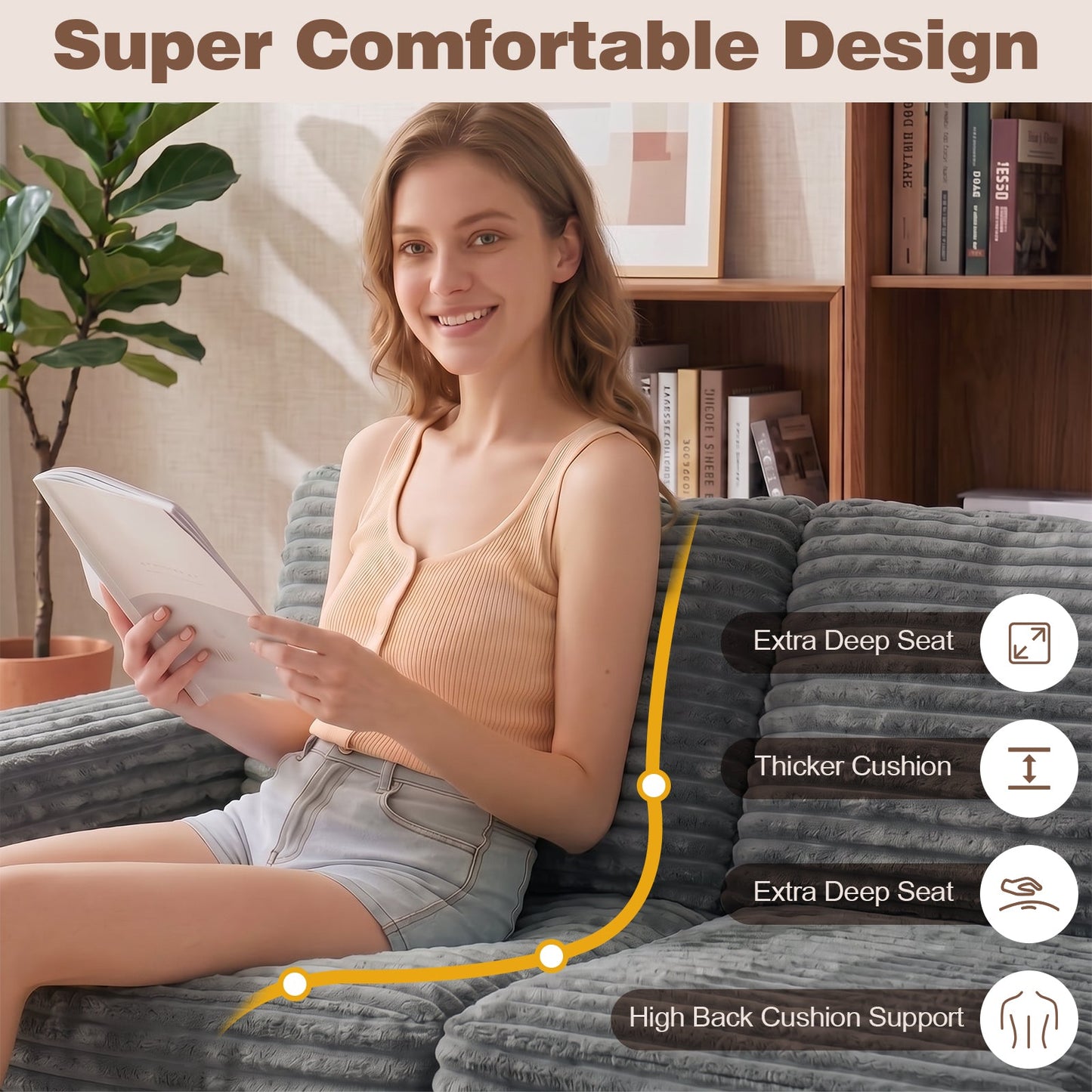Advwin 162cm Loveseat Floor Sofa Corduroy Boneless Couch