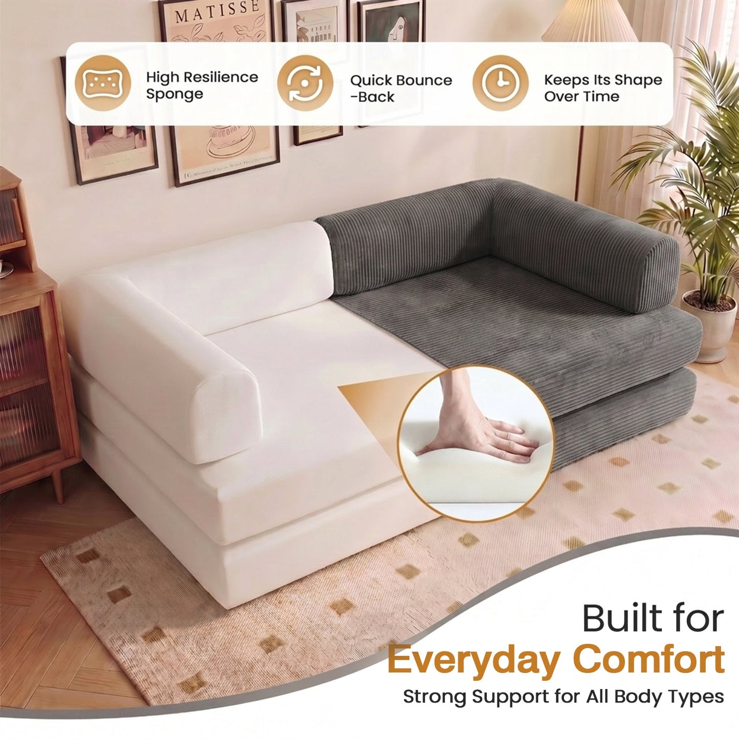 Advwin 5-in-1 Convertible Folding Loveseat Sofa Bed