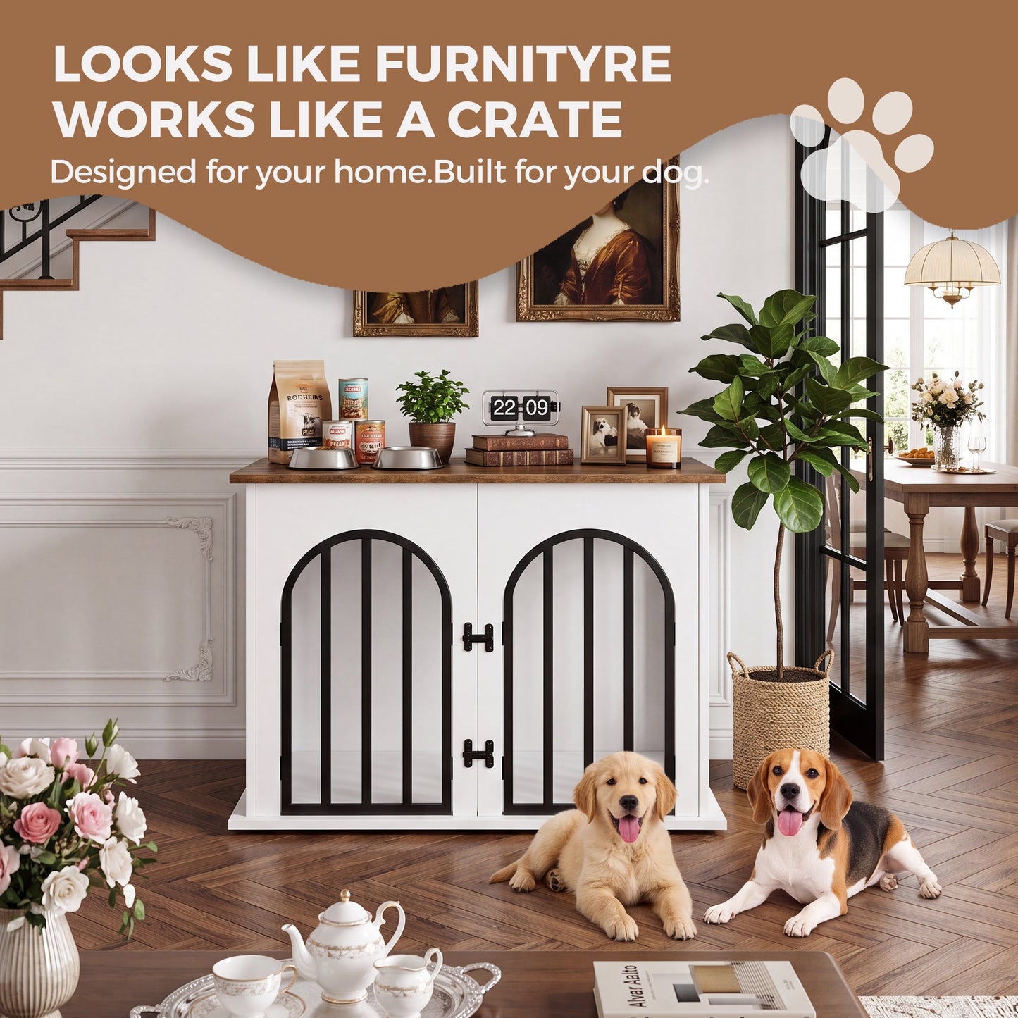 Advwin Wooden Dog Crate Furniture for 2 Dogs