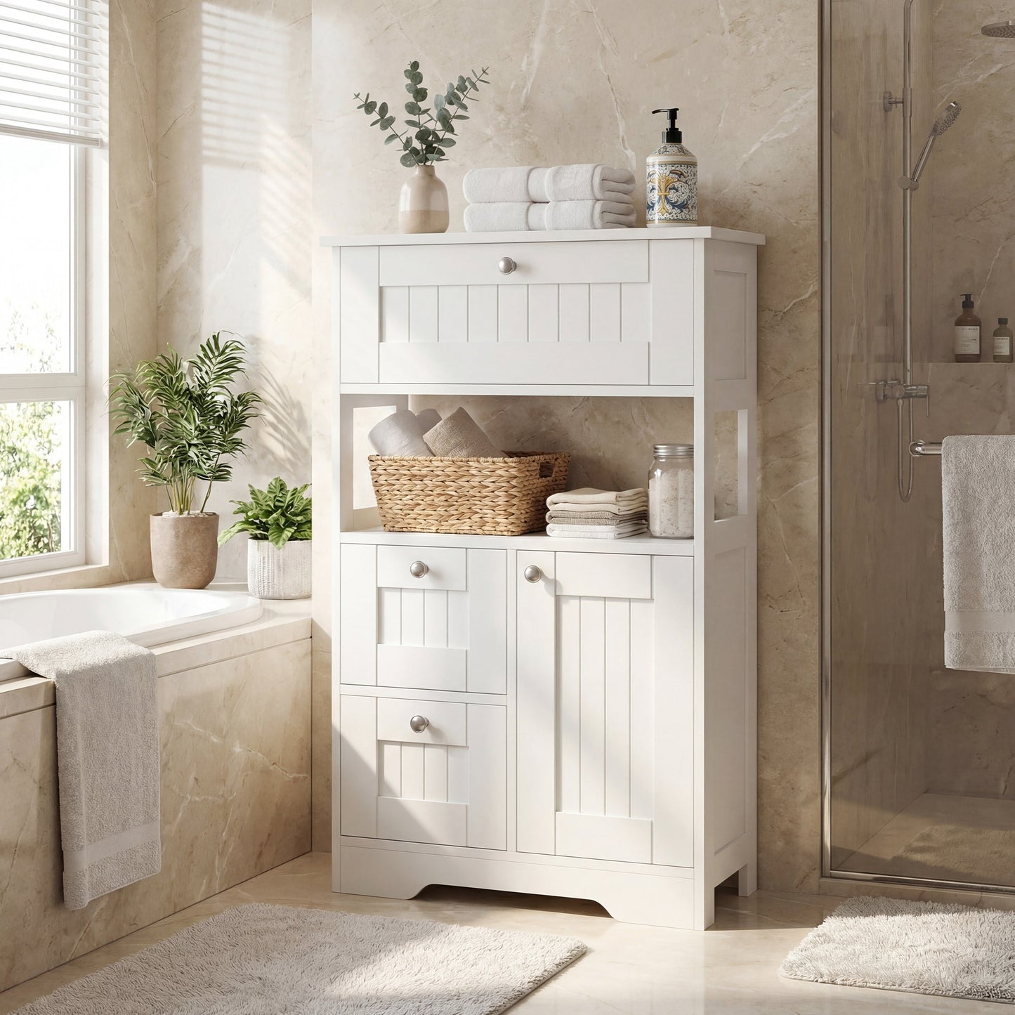 Advwin Bathroom Floor Cabinet with Drawer & Shelf White
