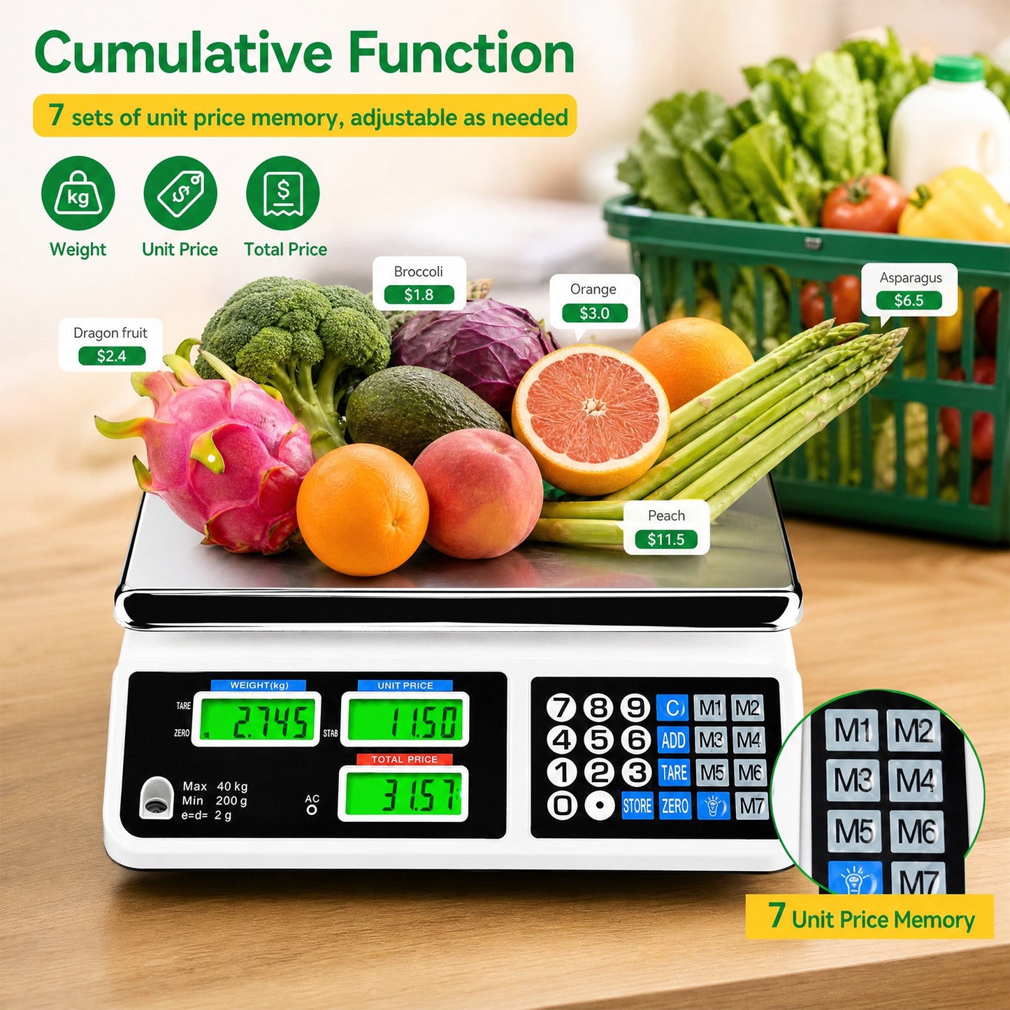 Advwin 40kg Price Computing Scale with Dual LCD Display