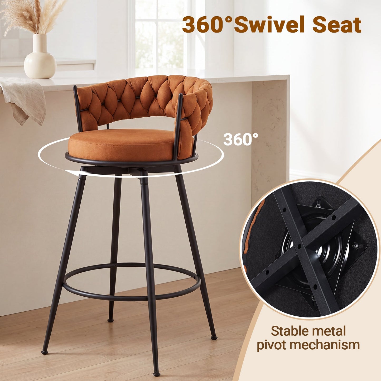 Advwin Set of 4 360° Swivel Bar Stools with Backrest