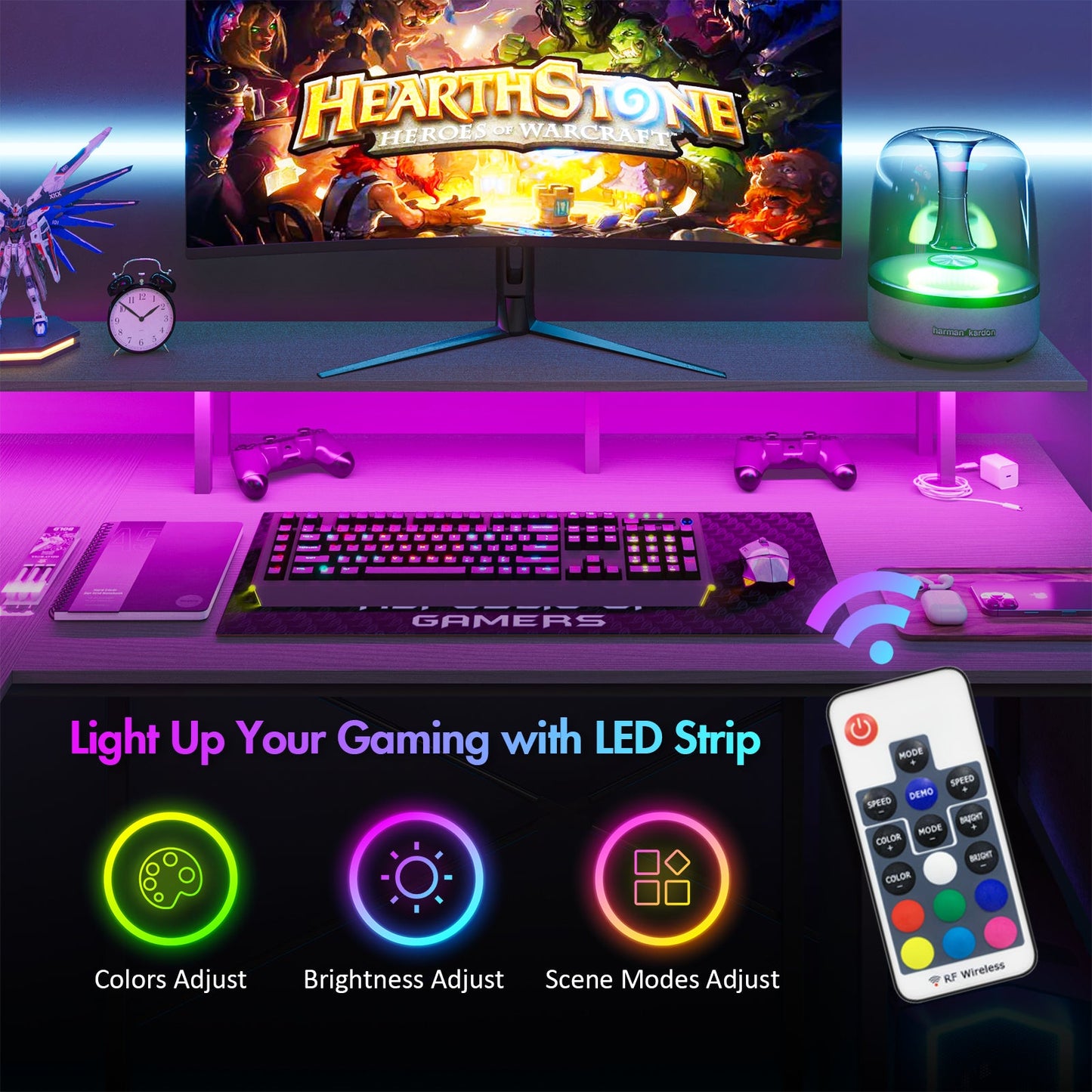 Advwin L Shaped Gaming Desk with LED Lights