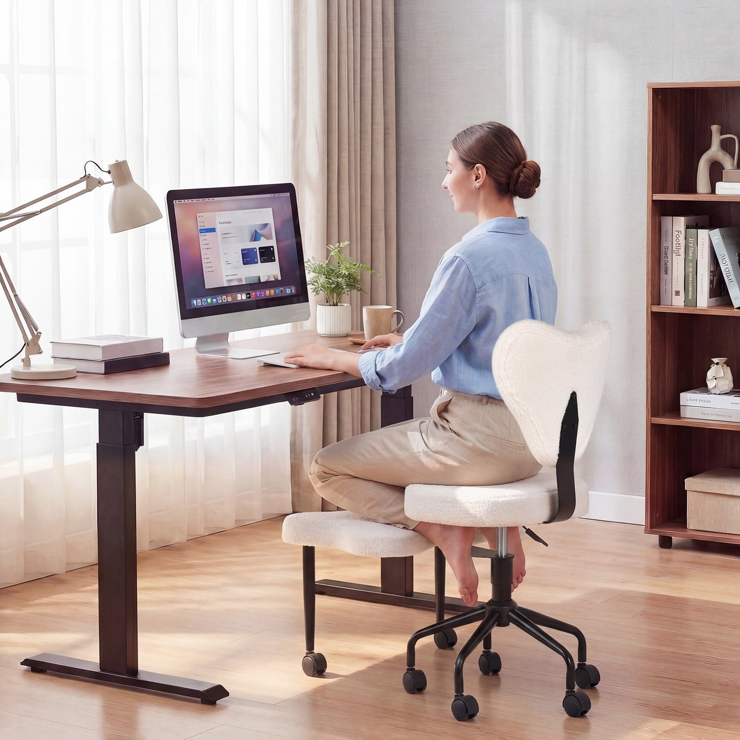 Advwin 360° Ergonomic Cross Legged Office Chair White