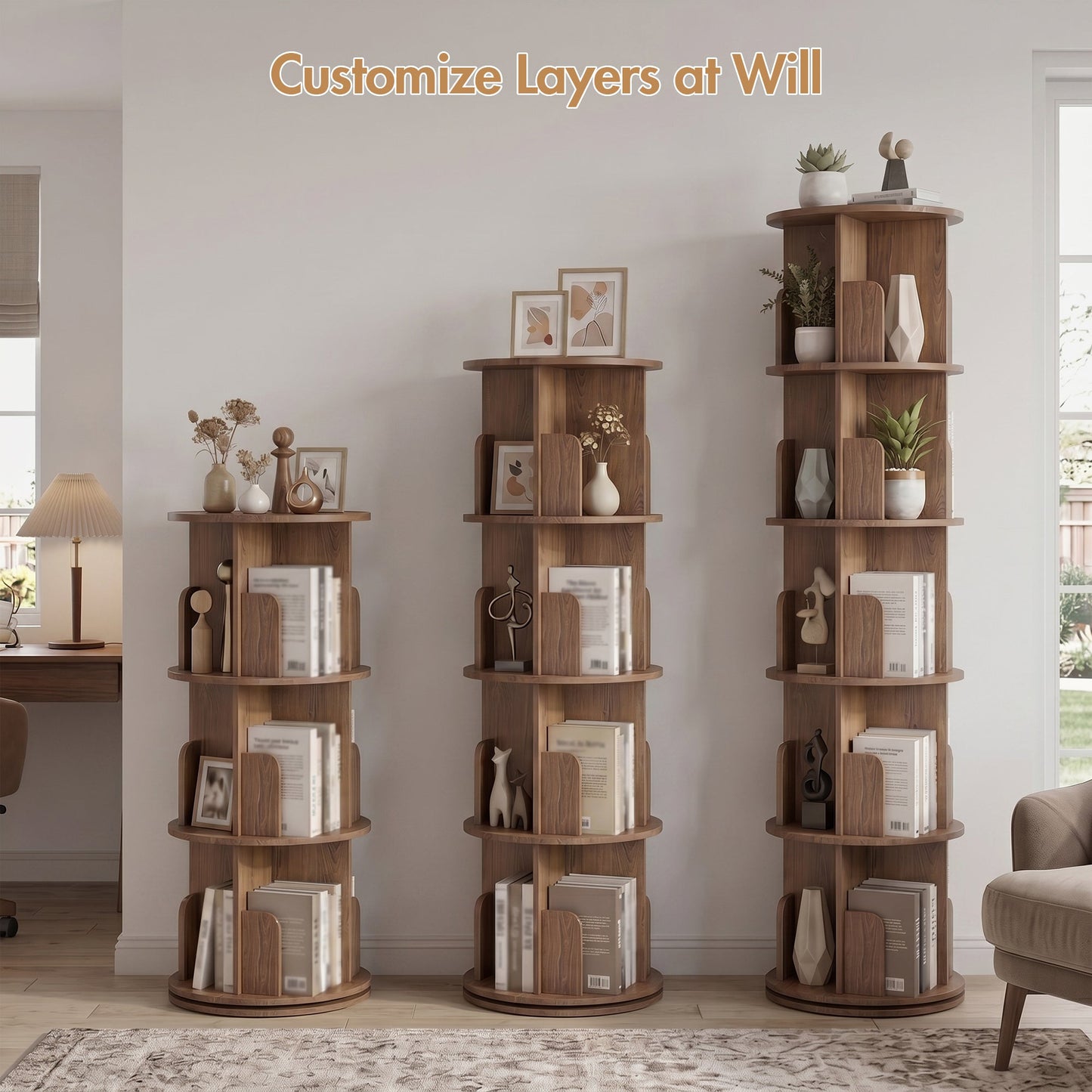 Advwin 5-Tier 360° Rotating Bookshelf Brown